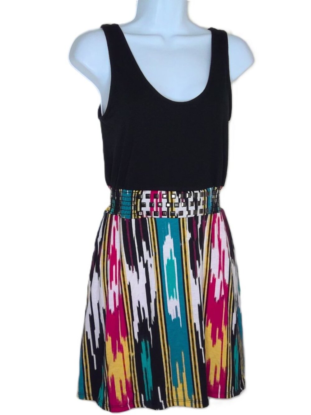 NWT Material Girl Summer Mini Dress Sleeveless Graphic Brushstroke Print Sz S